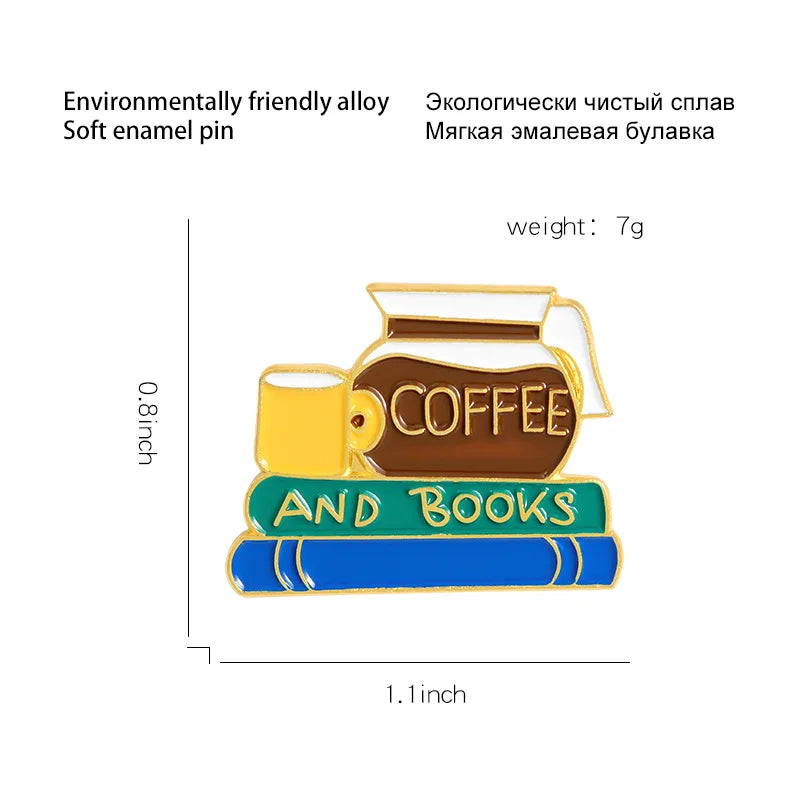 Cute Books Enamel Brooch Dog Flowers Coffee Cup Black Cat Reading Books Cartoon Badges Punk Clothing Lapel Pins Jewelry Gift New