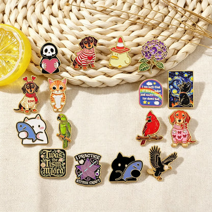 Funny Dachshund Enamel Pin Cartoon Cat Badge On Backpack Lapel Pins Flowers Brooches for Jackets Cosplay Accessories Gift Toys