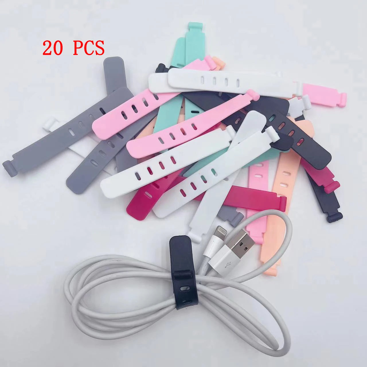 20/PCS Cable Organizer Ties Clip Charger Cord Management Silicone Wire Manager Mouse Earphone Holder Data Line Winder Straps