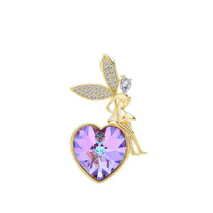 Peach heart crystal brooch, women's gorgeous versatile coat, collar and chest flower, fashionable elegant pin