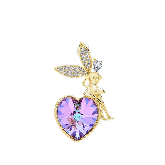 Peach heart crystal brooch, women's gorgeous versatile coat, collar and chest flower, fashionable elegant pin