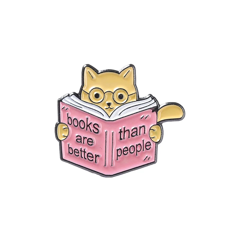 Cute Books Enamel Brooch Dog Flowers Coffee Cup Black Cat Reading Books Cartoon Badges Punk Clothing Lapel Pins Jewelry Gift New