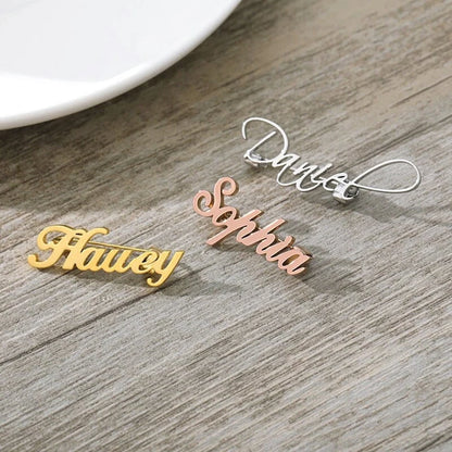 New Custom Name Brooch Letters LOGO Company Nameplate Photo Design Pins Stainless Steel Brooch Women's Wedding Jewelry Gifts
