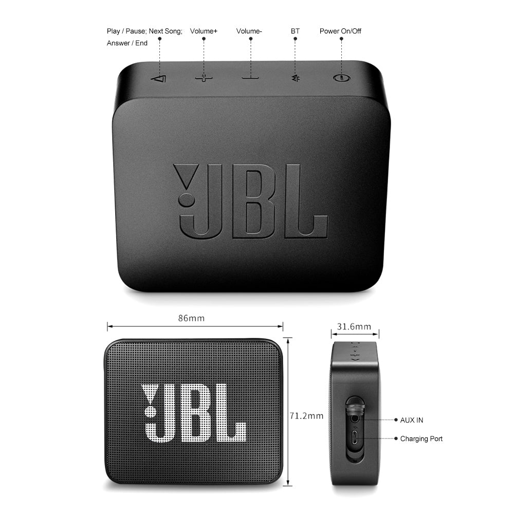 רמקול בלוטות' נייד JBL GO 2 עמיד למים בתקן IPX7 עם מיקרופון