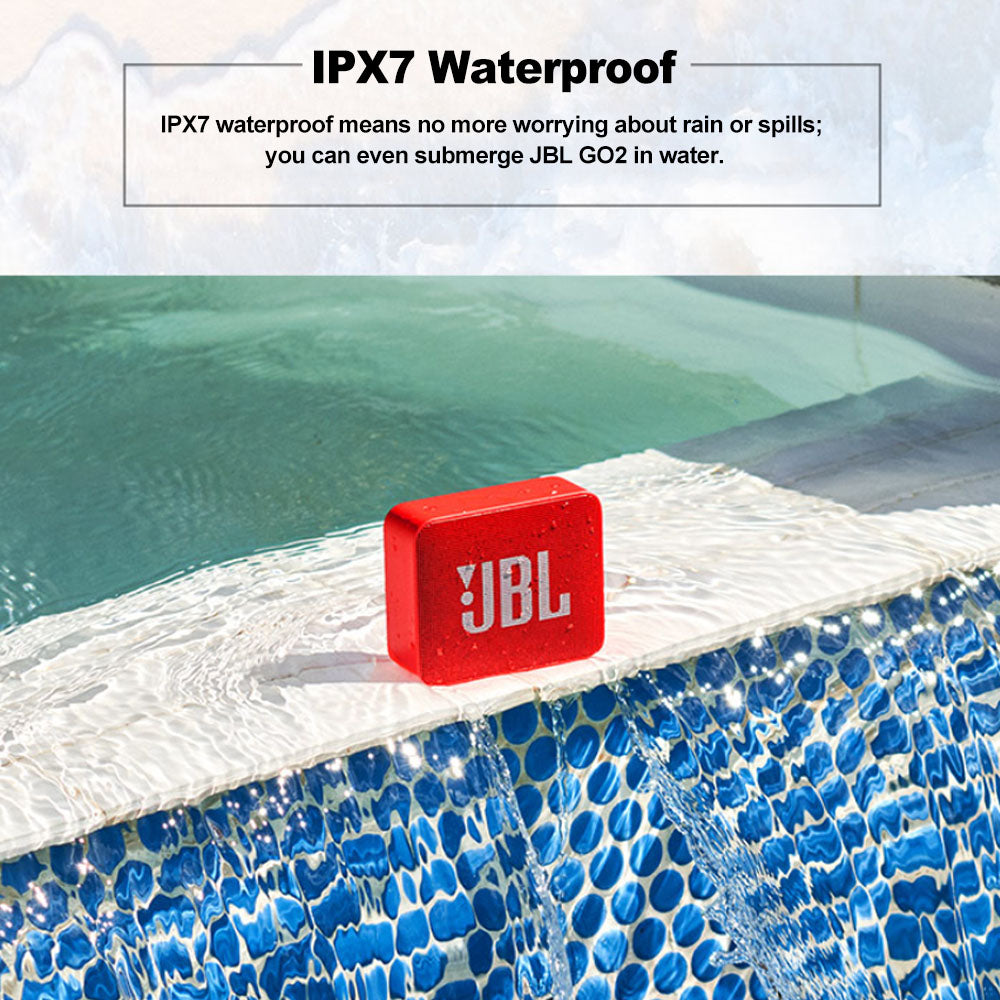 רמקול בלוטות' נייד JBL GO 2 עמיד למים בתקן IPX7 עם מיקרופון