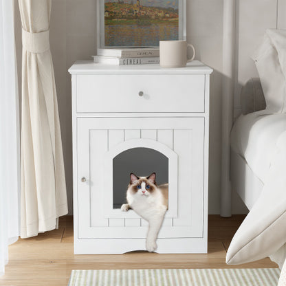 Wooden Pet House Cat Litter Box Enclosure with Drawer