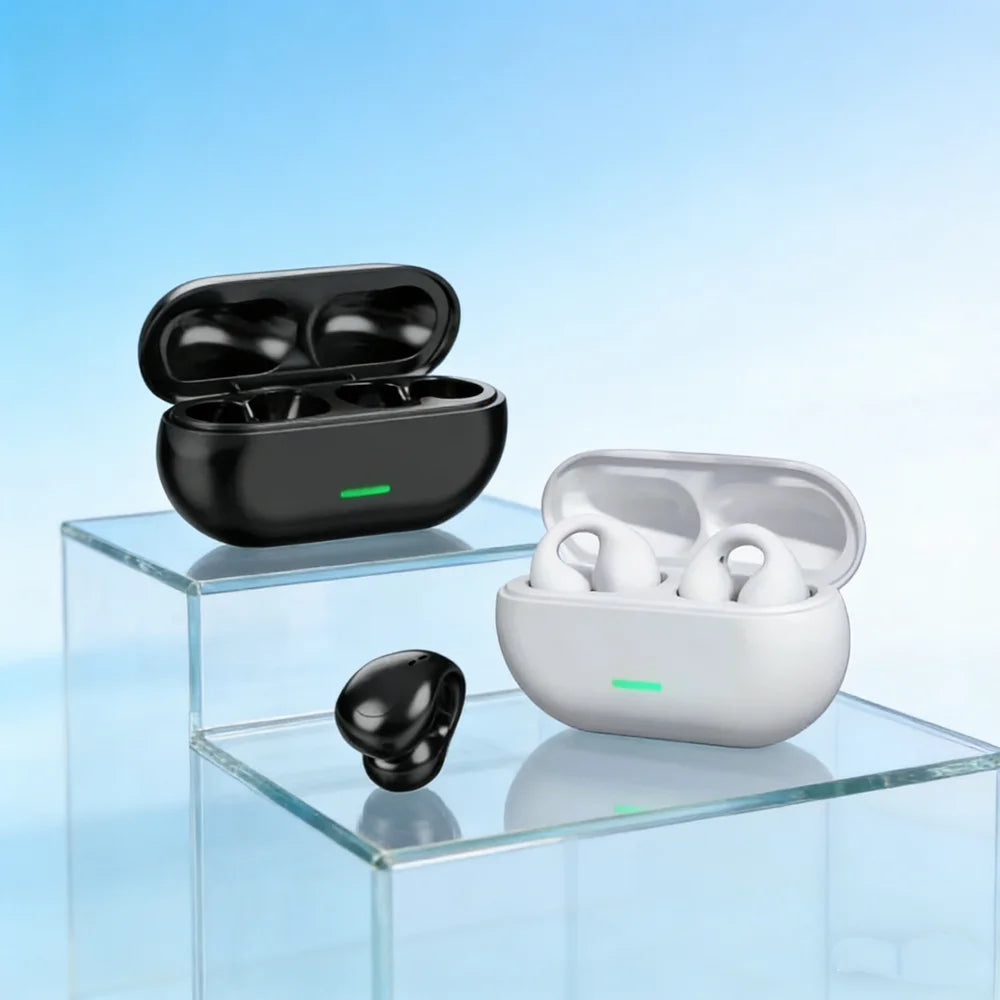 אוזניות בלוטות' 5.3 אלחוטיות Fone, אוזניות הולכת אוויר עם קליפס לאוזן, לביטול רעשים, למוזיקה, לשיחות HD, לספורט וגיימינג