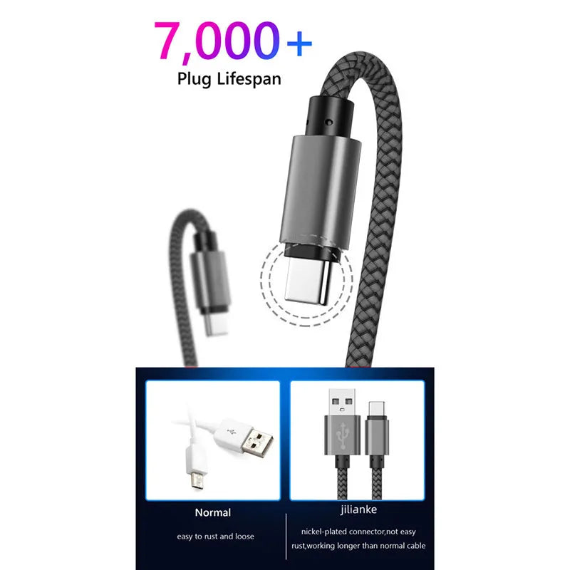 Nylon Braided USB-A to USB-C Fast Charging Cable – 1M/2M/3M for Android & Samsung