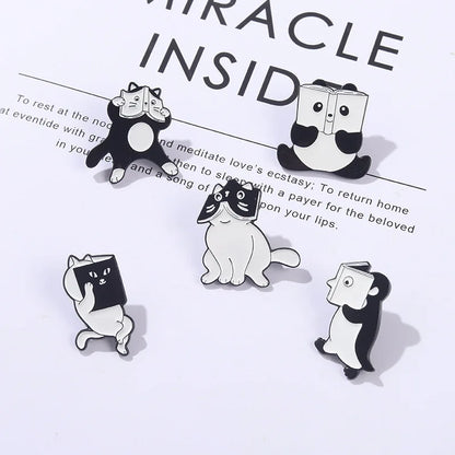 Cute Books Enamel Brooch Dog Flowers Coffee Cup Black Cat Reading Books Cartoon Badges Punk Clothing Lapel Pins Jewelry Gift New